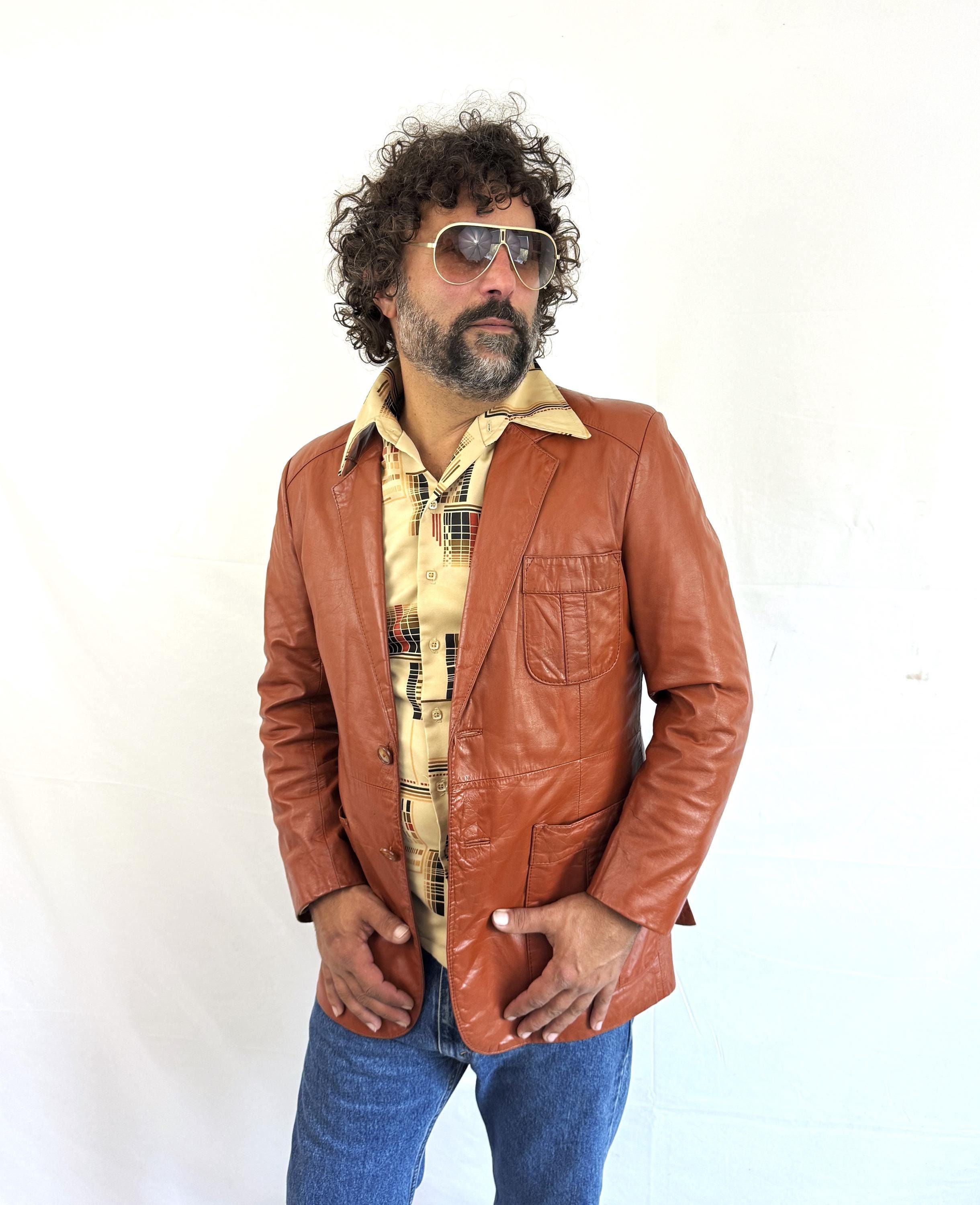 Vintage 1970s 80s Brown Leather Coat Jacket Blazer - by