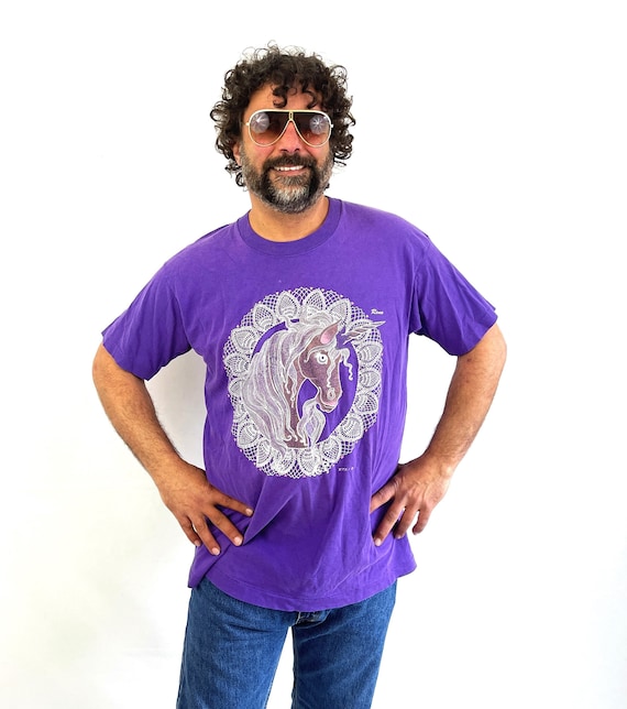 Vintage 80s 90s Unicorn Sparkles Purple Tee Shirt… - image 1