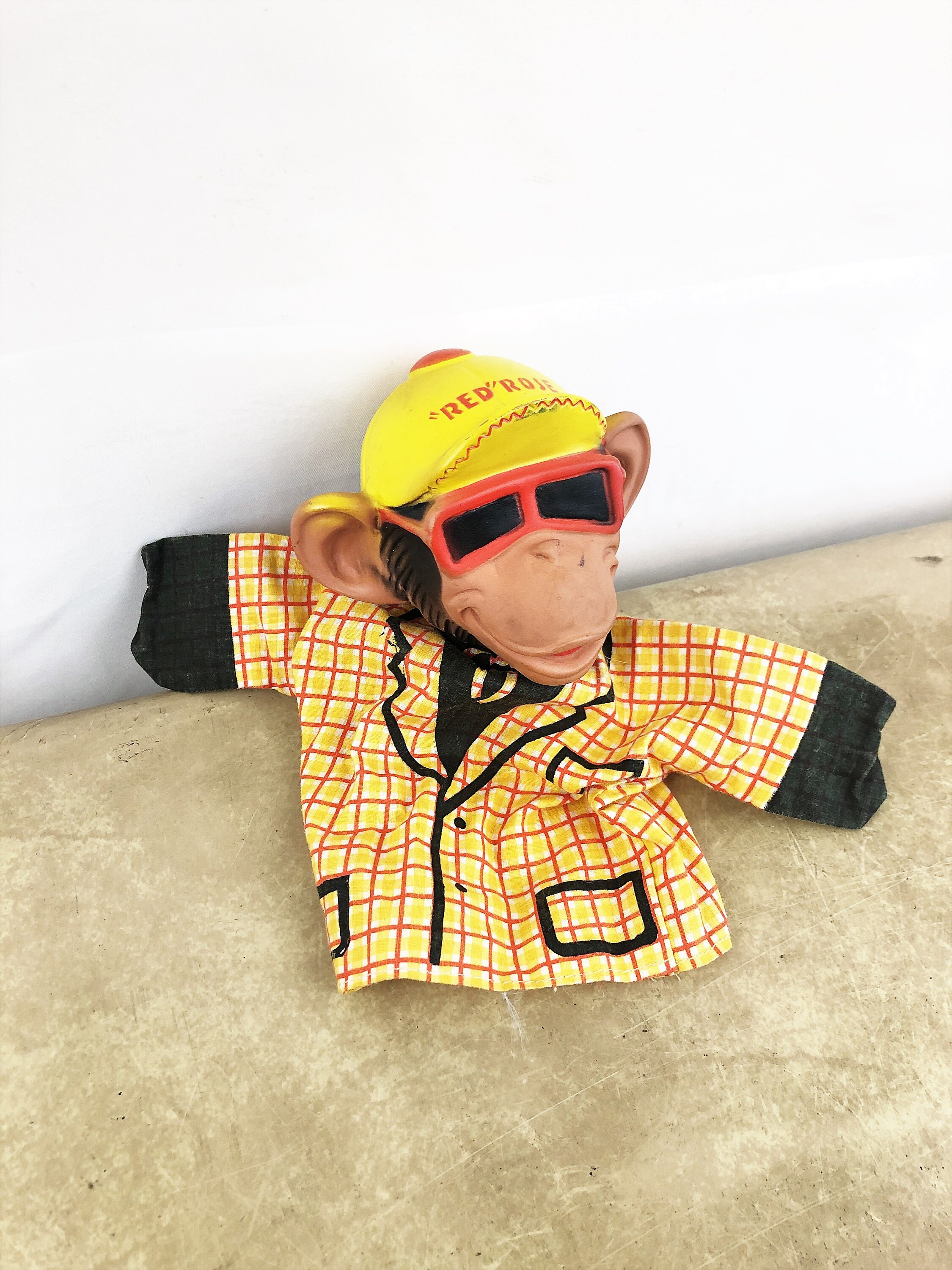 Vintage Red Rose Tea Monkey Chimp Hand Puppet Etsy