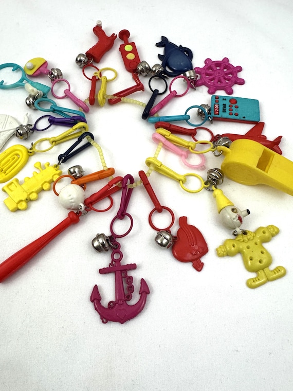 RARE Lot of 16 Vintage 1980s 80s Plastic Keychain Charms With