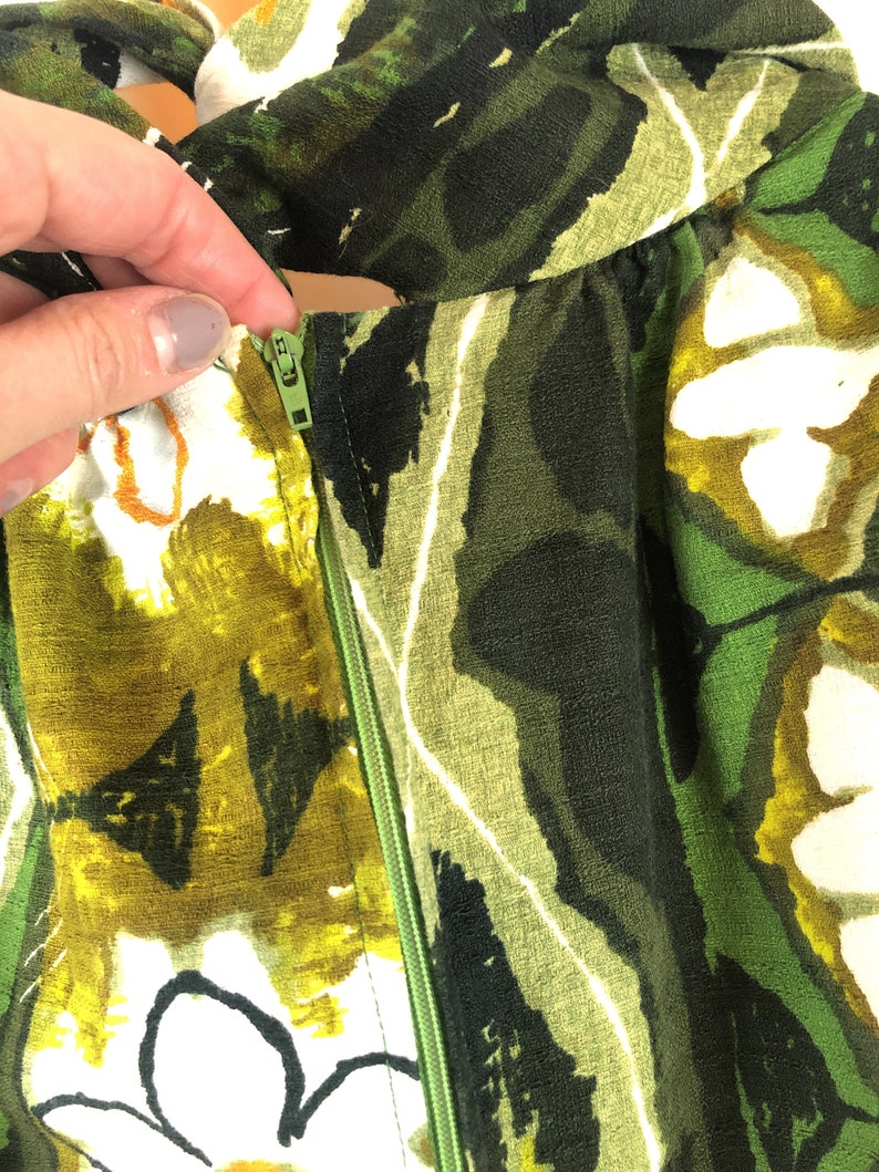 Vintage 1960s Kiyomi Hawaii Tiki Bark Cloth Hawaiian Maxi Dress