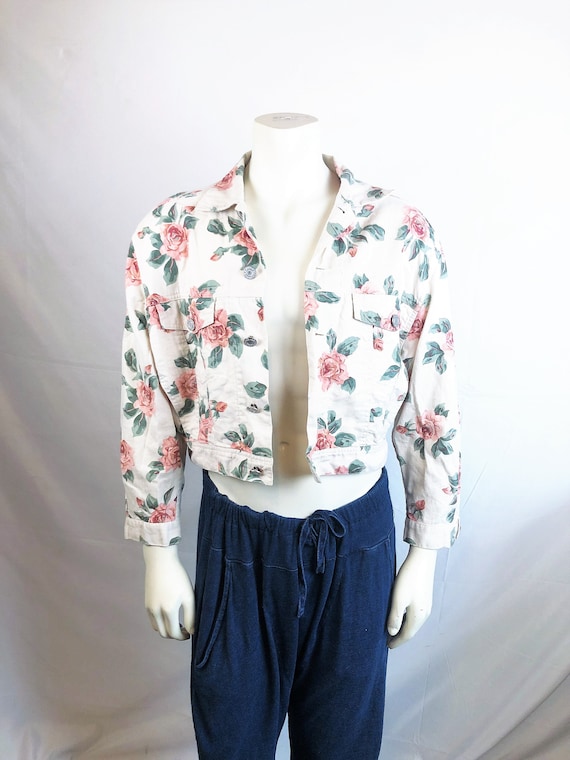 Vintage 80s 1980s Floral Cropped Linen Esprit Summ