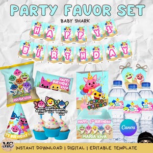 Baby Shark-feestbedankje (12-in-1 bundel bewerkbare canvassjabloon)