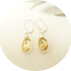 Bridal Earrings, Golden Yellow, European Crystal, Wedding, Dangle Earrings, Bridesmaid Earrings, Dressy Earrings,Anniversary Gift, November