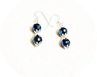 Blue Earrings, Dark Blue, Faceted Blue Earrings, Dressy Blue, Dangle Earrings, Bridesmaid Jewelry, Mother of the Groom Earrings