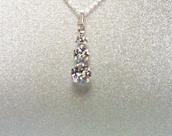 3 Stone Austrian Crystal Pendant Necklace, Yesterday Today Tomorrow Keepsake