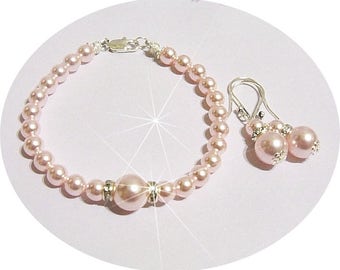 Pink Jewelry Set, Pink Bracelet, Pink Earrings,  Bridesmaid Jewelry,  Pink Pearls, Pink Wedding, Mother of the Bride, Pink Bridal Jewelry