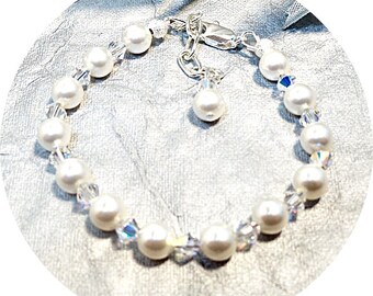 Armband, meisjes armband, peuter sieraden, parel armband, kristal armband, bloemenmeisje sieraden, Kids sieraden, Pasen sieraden, Dressy