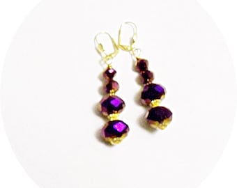 Dressy Purple Earrings, Drop Earrings Purple, Gold and Purple Dangles, Royal Purple, Wedding, Mother of the Groom, Mother of the Bride