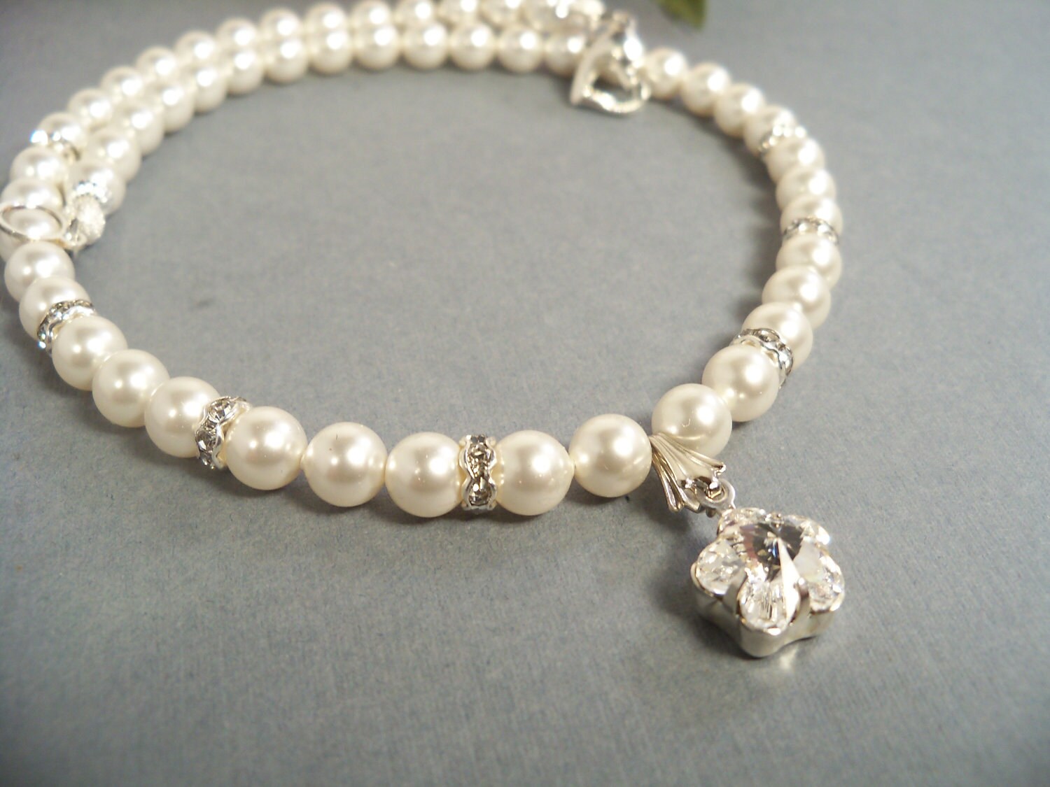 Girls Pearl Necklace, Rhinestone Flower, Flower Girl Jewelry, Toddler