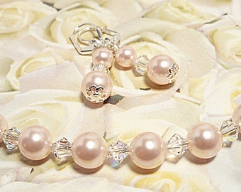 Bijoux de mariée roses, Boucles d’oreilles de collier, Mère de la mariée, Bijoux de demoiselle d’honneur, Bijoux de fiançailles, Mariage, Mariage rose, Cristaux de perles