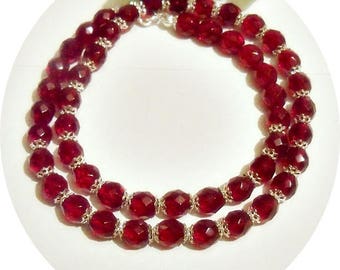 Granaatrode ketting, rode sieraden, rode ketting, dieprode ketting, kleur januari geboortesteen, vakantie-sieraden, donkerrode ketting