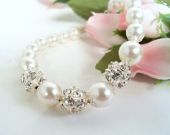 Bridal Bracelet, Pearls Rhinestones, Glitz,  Wedding Jewelry,  Pageant Jewelry. Bridal Jewelry,Mother of the Bride, Mother of the Groom
