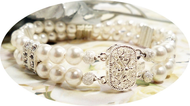 2 Strand Bracelet, Bridal Bracelet, Bridal Jewelry, Double Strand Pearl, Pearl Bracelet, Pearl Bracelet, Mother of the Bride, Bridesmaid image 2