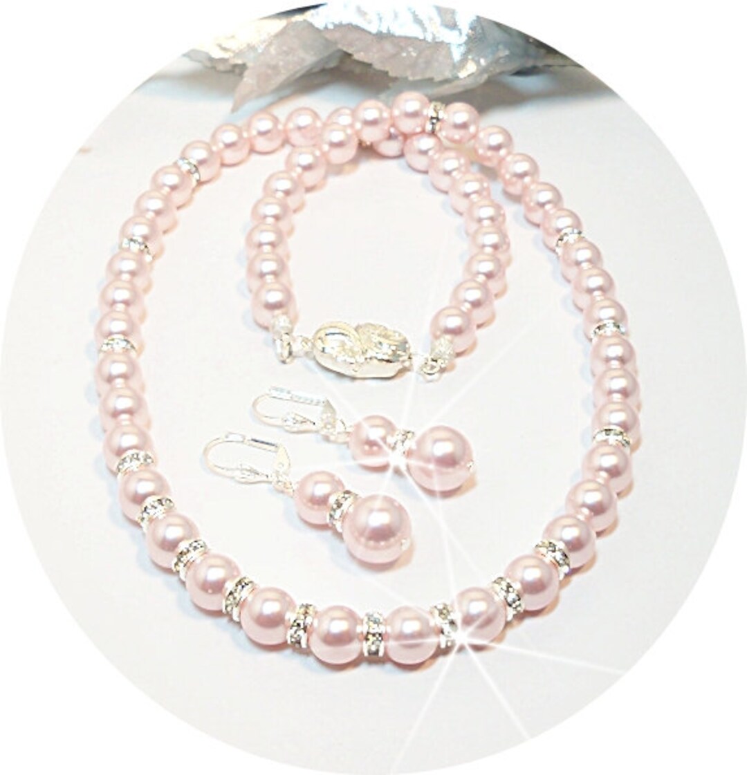 Peach Pink Stone Bridal Necklace Set with Earrings