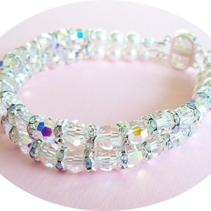 Pulseira de cristal de fio duplo, pulseira de noiva, 2 fios, pulseira, cristal austríaco, joias de casamento, brilhantes, joias de noiva, noivas