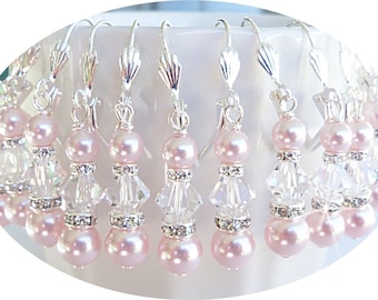 Pink Earrings, Bridesmaid Jewelry, Pink Wedding,  Blush Pink, Crystal Earrings, Pearl Earrings, Wedding Jewelry, Mother of  the Bride