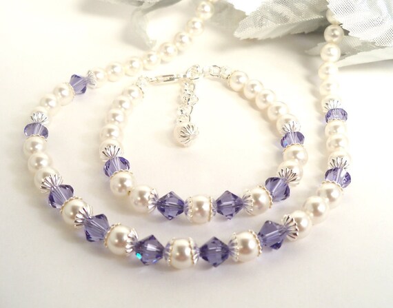 Little Girls Purple Necklace Bracelet, Toddler Jewelry, Holiday Jewelry, Flower Girl Jewelry, Tanzanite Purple, Purple Jewelry Set, Dressy
