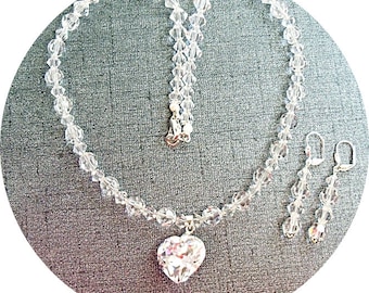 Harthanger, Valentijnsdagcadeau, kristallen bruidssieradenset, ketting en oorbellen, kristallen sieraden