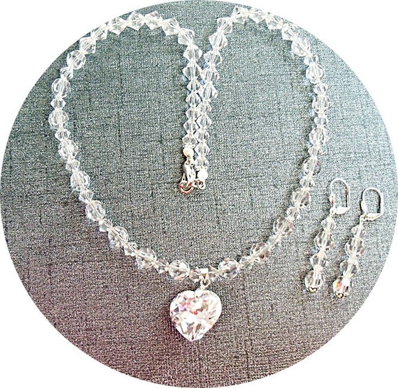 Heart Pendant, Valentine's Day Gift, Crystal Bridal Jewelry Set, Necklace and Earrings, Crystal Jewelry, Heart Jewelry, Gift for Her Jewelry