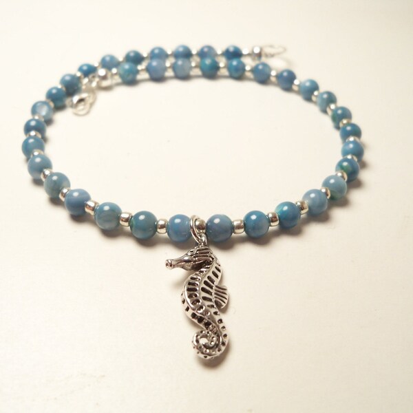 Anklet with Seahorse Charm on Turquoise Beads