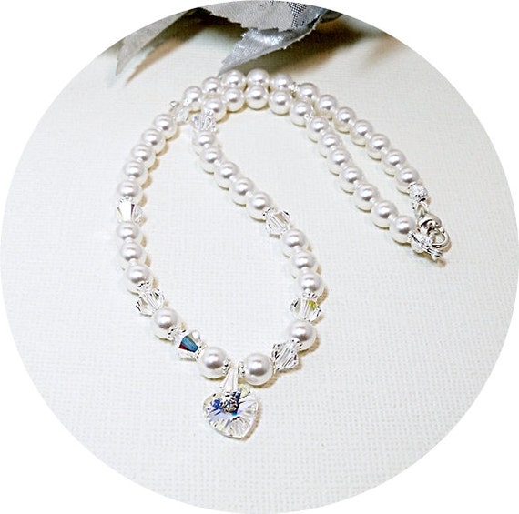 Little Girl Heart Necklace Crystal Heart Flower Girl Etsy