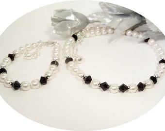 Black and White, Flower Girl Jewelry, Necklace, Bracelet,  Pageant, Dressy, Kids Jewelry, Pearl Jewelry, Crystal Jewelr