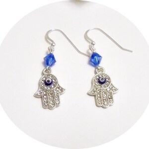 Blue Earrings, Hamsa Hand Earrings, Protective Jewelry, Hamsa Dangles, Hanukkah Gift, Hamsa Jewelry