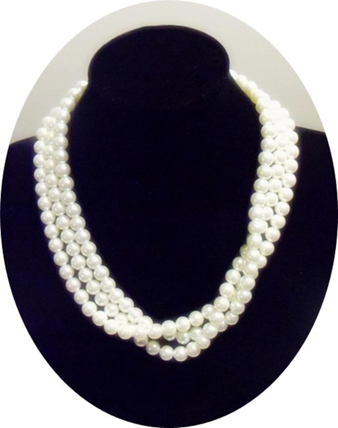3 Strand Pearl Necklace White Bridal Pearls Pearl Necklace Etsy