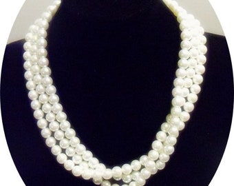 3 Strand Pearl Necklace, White Bridal Pearls, Pearl Necklace, Choker Pearls, 17 and 18 Inches Long, Classic Pearls