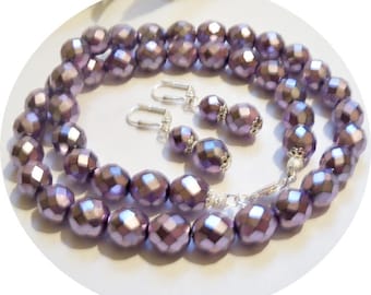 Purple Jewelry Set, Purple Necklace, Purple Earrings, Lilac, Mother Daughter Jewelry Silvery Purple