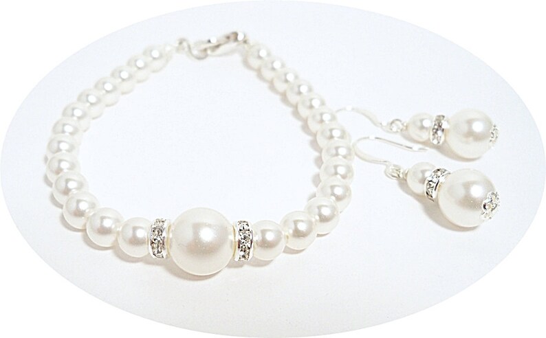 Bridal Jewelry, Pearl Bracelet and Earrings, Bridesmaid Jewelry Set, Wedding Jewelry, Pearl Bracelet, Pearl Earrings, Pearl Jewelry Set image 5