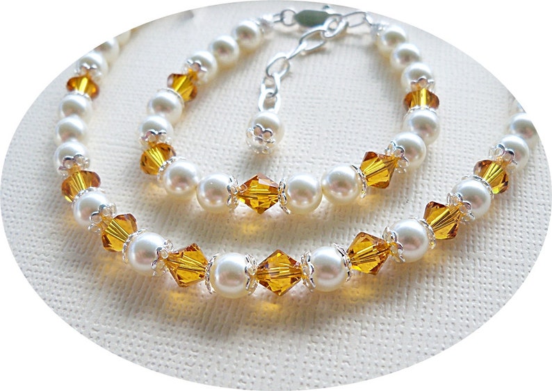 Flower Girl Jewelry Set, Yellow Jewelry, Girls Necklace and Bracelet, Citrine, Honey Yellow, November Birthstone, Dressy Girl Jewelry image 3