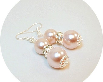 Pink Pearl Earrings, Bridesmaid Earrings, Pink Bridesmaid, Pink Wedding, Mother of the Bride, Pink Earrings, Blush Pink, Bridal Jewelry