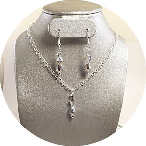 Dressy Jewelry Set, Clear Crystal and Silver, Bridesmaid Jewelry Set, Dressy Pendant and Earrings, Mother of the Bride, Mother of the Groom