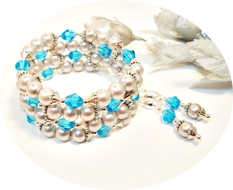 Bridesmaid Jewelry Gift for Her Gray and Turquoise Aqua and Gray Jewelry Malibu Cuff Bracelet and Earrings Memory Wire Cuff Bracelet