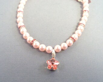 Pink Flower Necklace, Flower Girl, Little Girl Jewelry, Toddler Necklace, Dressy Necklace for Girls, Birthday Gift Girl, Holiday Jewelry