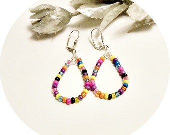 Earrings, Multicolored Beaded Earrings, Dangle, Spring and Summer , Seed Bead Earrings, Teardrop Earrings