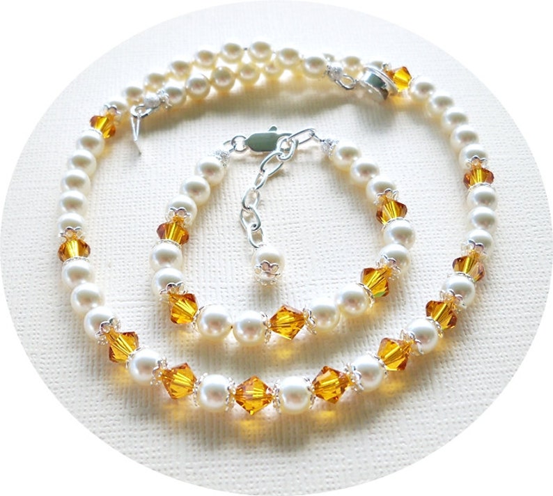 Flower Girl Jewelry Set, Yellow Jewelry, Girls Necklace and Bracelet, Citrine, Honey Yellow, November Birthstone, Dressy Girl Jewelry image 1