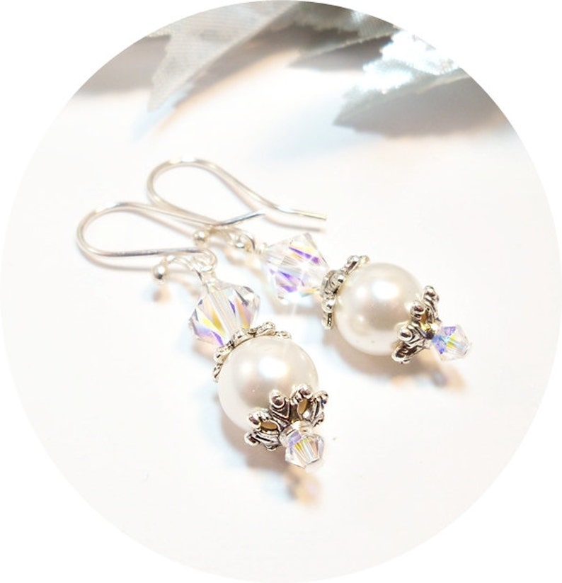 Pearl Earrings, Bridal Jewelry, Earrings, Bridal Accessories, Wedding Jewelry, Bride, Bridesmaid Gift, Dressy, Pearl and Crystal, Dangle image 1