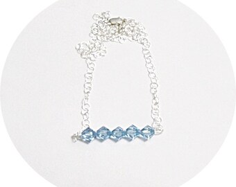 Blue Crystal Necklace, Minimalist Jewelry, Aquamarine Blue Choker, Bridesmaid Blue, Aquamarine Blue, Minimalist Necklace Blue