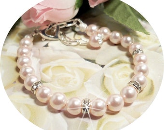 Roze meisjes parel armband, strass, bloemenmeisje, optocht, roze parels, peuter armband, meisjes armband, roze sieraden, Kids sieraden