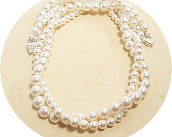 Bridal Jewelry, Double Strand Twisted Pearl Necklace, Pearl Necklace, 2 Strand, Bridal Accessories, Bridesmaid Jewelry, Mother of Bride