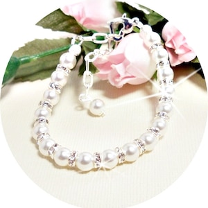 Bracelet filles, bracelet perle, strass, paillettes, fille de fleur, bijoux de concours, bijoux d’enfants, bijoux d’enfant en bas âge