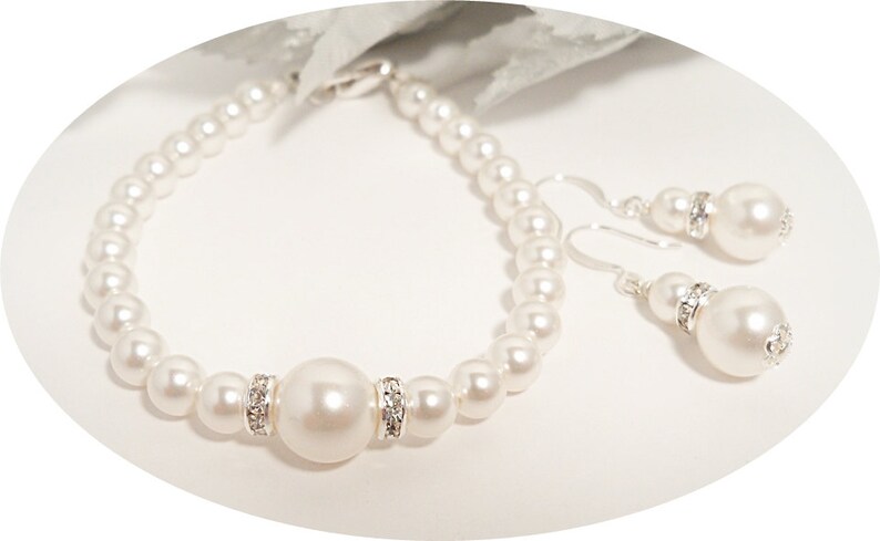 Bridal Jewelry, Pearl Bracelet and Earrings, Bridesmaid Jewelry Set, Wedding Jewelry, Pearl Bracelet, Pearl Earrings, Pearl Jewelry Set image 4
