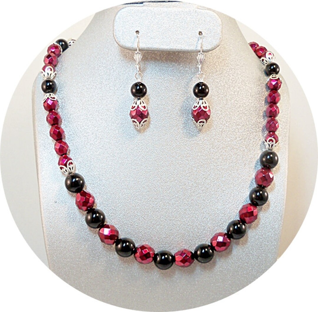 Red and Black, Necklace and Earrings, Black and Red, Necklace, Earrings