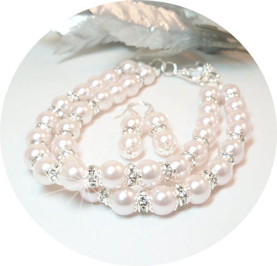 Blush Pink Bracelet Earrings, 2 Strand Bracelet, Double Strand Bracelet, Bridal Jewelry, Bridesmaid Jewelry Bridal Accessories, Pink Jewelry