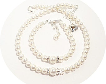 Collar de perlas para niñas, pulsera, niña de flores, vestido, niño pequeño, comunión, bautismo, perlas para niños, joyas para niños, perlas para niñas, primeras perlas