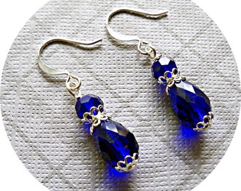 Blue Earrings, Cobalt Blue Earrings, Blue Dangle, Bridesmaid Earrings, Blue Wedding Jewelry, Mother of the Groom, Royal Blue