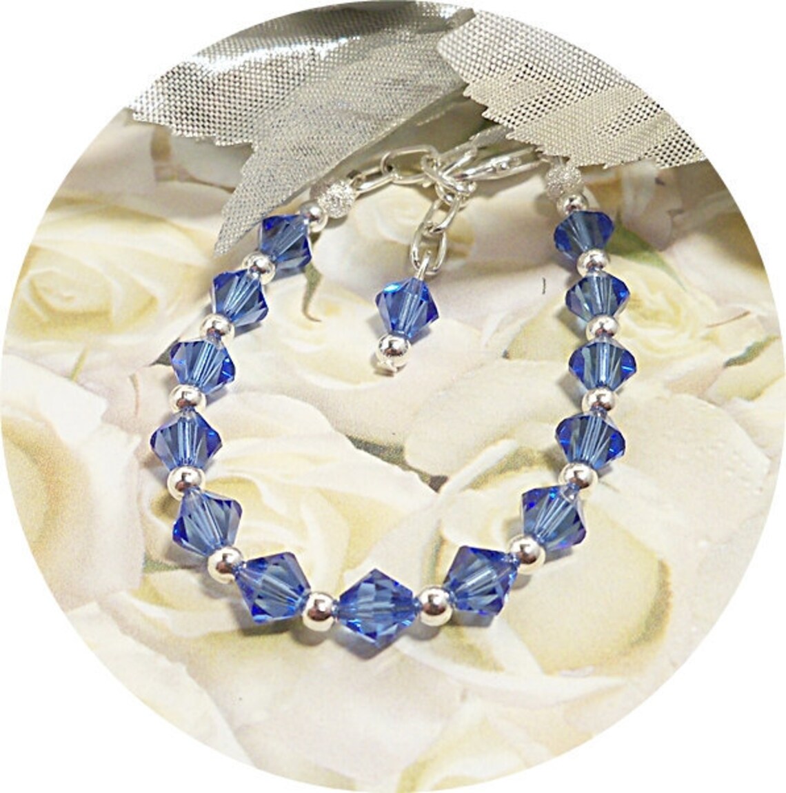 Girls Blue Bracelet, Austrian Crystal, Pageant, Flower Girl, Sapphire ...